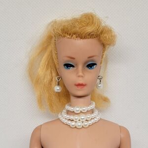 OOAK Custom 1960s Barbie Jewelry Set: Layered Pearl Necklace + Earrings